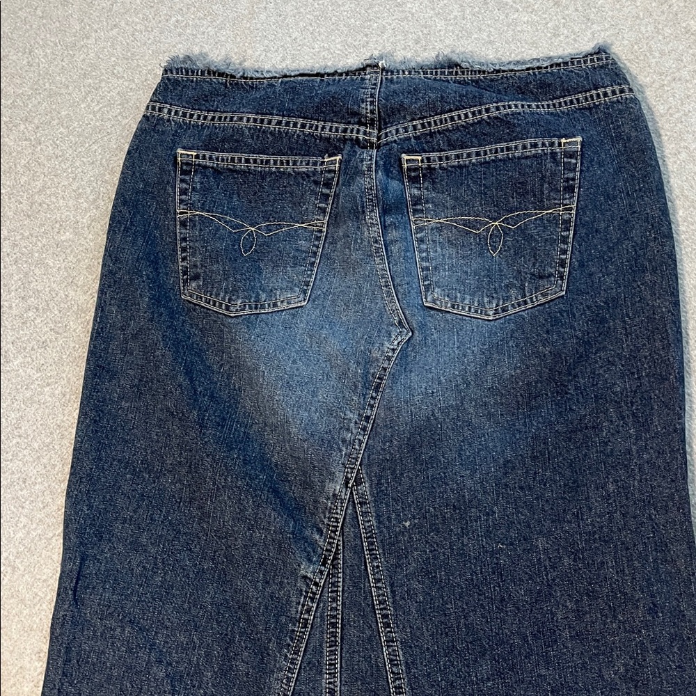 Vintage Y2K Boho Maxi Denim Skirt Medium Western Raw Hem Festival Aline - Picture 7 of 12